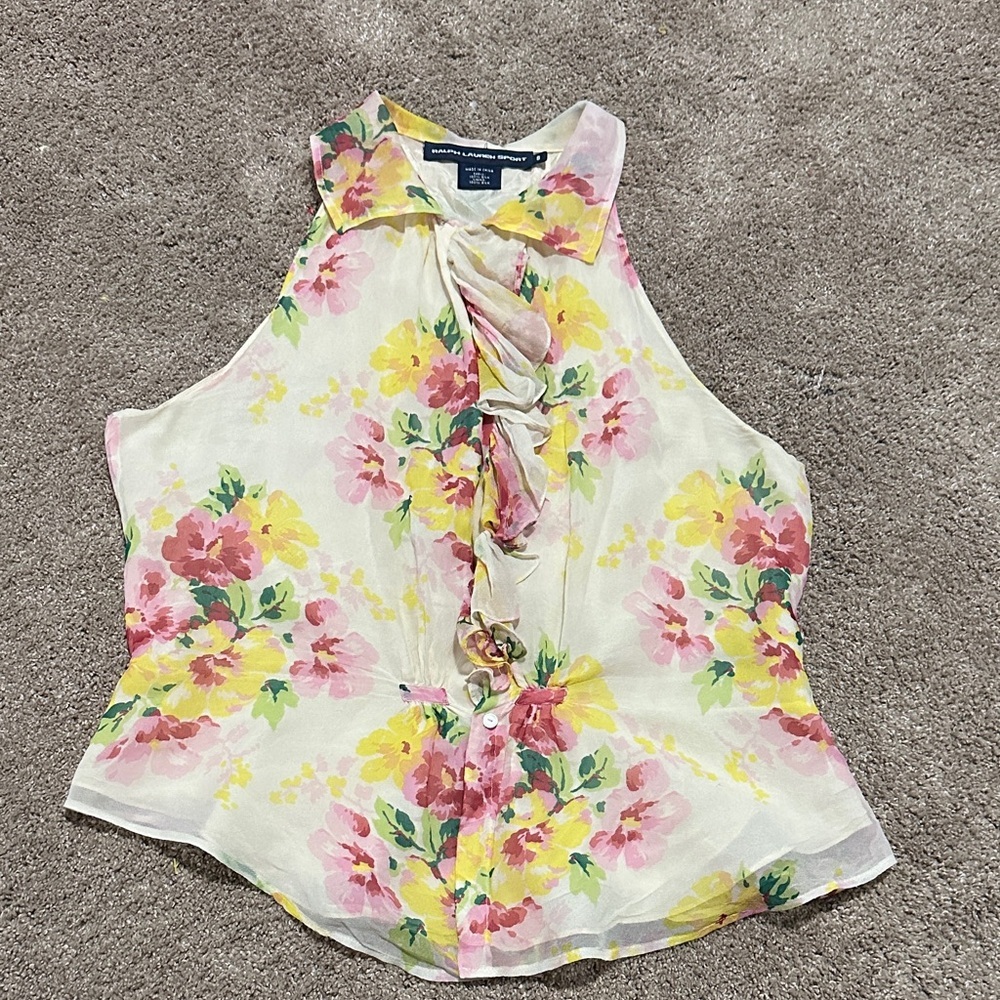 VTG Ralph Lauren Floral Ruffle Blouse 100% silk